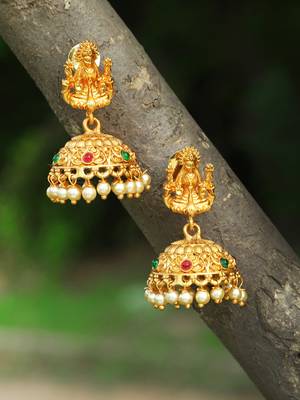 24ct gold-plated stone-studded temple shaped jhumkas 1