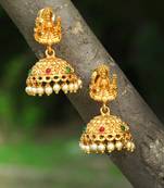 24ct gold-plated stone-studded temple shaped jhumkas