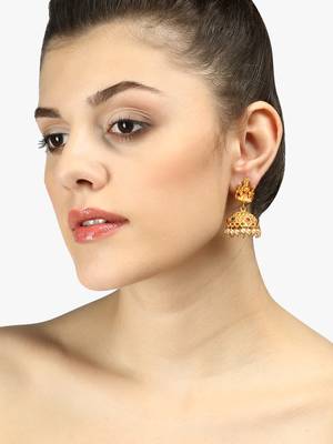 24ct gold-plated stone-studded temple shaped jhumkas 2