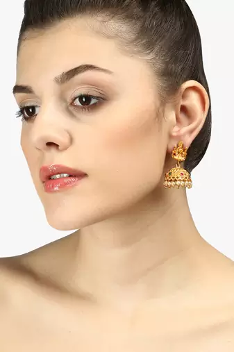 24ct gold-plated stone-studded temple shaped jhumkas