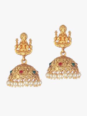 24ct gold-plated stone-studded temple shaped jhumkas 3