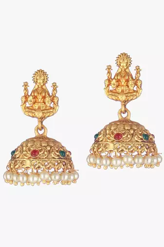 24ct gold-plated stone-studded temple shaped jhumkas
