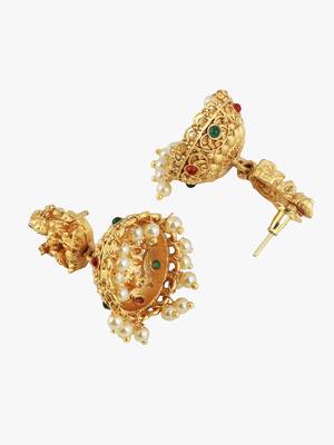 24ct gold-plated stone-studded temple shaped jhumkas 4