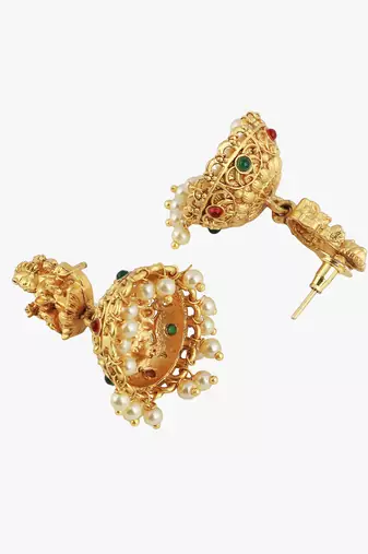 24ct gold-plated stone-studded temple shaped jhumkas