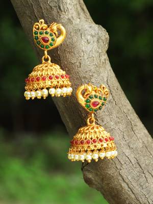 24ct gold-plated peacock shaped handcrafted jhumkas 1