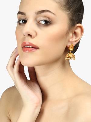 24ct gold-plated stone-studded temple shaped jhumkas 5