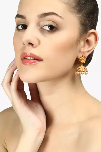 24ct gold-plated stone-studded temple shaped jhumkas
