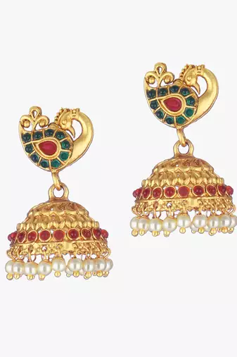 24ct gold-plated peacock shaped handcrafted jhumkas