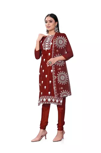 Women's maroon unstitched heavy thread embrodiery with embroidered dupatta organza dress material (m-cp9019mrn)