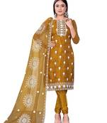 Women's mehandi unstitched heavy thread embrodiery with embroidered dupatta organza dress material (m-cp9019mnd)