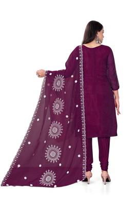 Women's magenta unstitched heavy thread embrodiery with embroidered dupatta organza dress material (m-cp9019mgt) 3