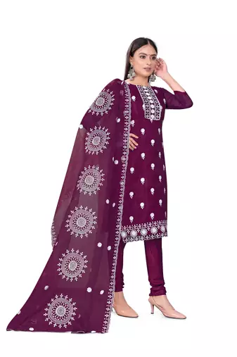 Women's magenta unstitched heavy thread embrodiery with embroidered dupatta organza dress material (m-cp9019mgt)