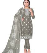 Women's grey unstitched heavy thread embrodiery with embroidered dupatta organza dress material (m-cp9019gry)