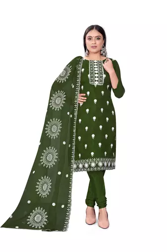 Women's dark green unstitched heavy thread embrodiery with embroidered dupatta organza dress material (m-cp9019dgn)