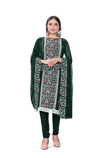 Women's green unstitched heavy thread embrodiery with embroidered dupatta georgette dress material (m-cp9013grn)