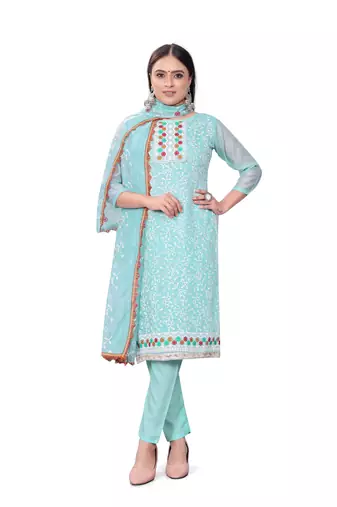 Women's sky blue unstitched heavy thread embrodiery with embroidered dupatta chanderi dress material (m-cp9012sbl)