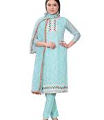 Women's sky blue heavy thread embrodiery with embroidered dupatta chanderi dress material