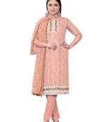 Women's peach unstitched heavy thread embrodiery with embroidered dupatta modal chanderi dress material (m-cp9012pch)
