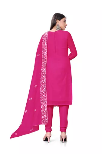 Women's magenta heavy thread embrodiery with embroidered dupatta chanderi cotton dress material