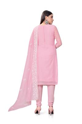 Women's baby pink heavy embrodiery with embroidered dupatta chanderi cotton dress material 4