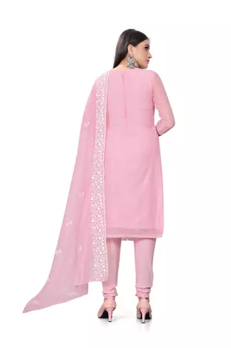 Women's baby pink heavy embrodiery with embroidered dupatta chanderi cotton dress material