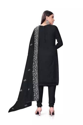 Women's black heavy thread embrodiery with embroidered dupatta chanderi cotton dress material