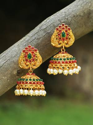 24ct gold-plated peacock shaped handcrafted jhumkas 1
