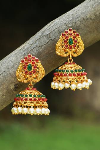 24ct gold-plated peacock shaped handcrafted jhumkas