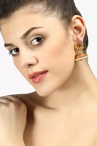 24ct gold-plated peacock shaped handcrafted jhumkas