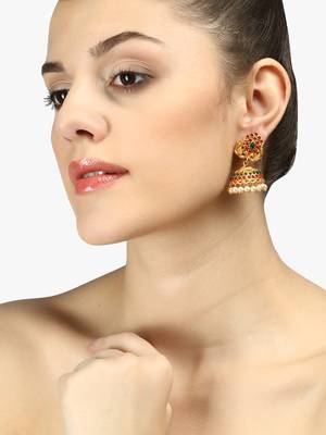 24ct gold-plated peacock shaped handcrafted jhumkas 3