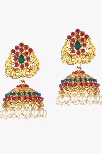 24ct gold-plated peacock shaped handcrafted jhumkas