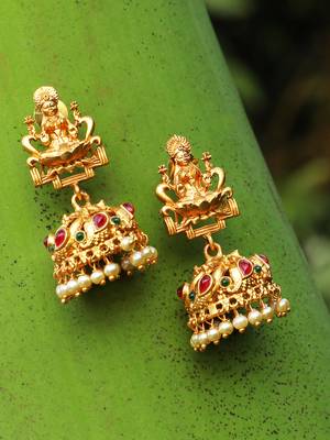 24ct gold-plated stone-studded temple shaped jhumkas 1