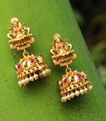 24ct gold-plated stone-studded temple shaped jhumkas