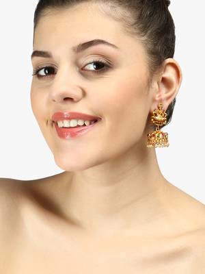 24ct gold-plated stone-studded temple shaped jhumkas 2