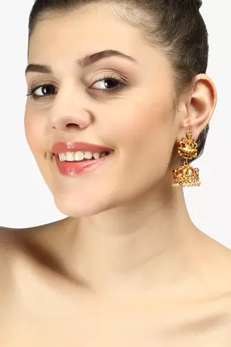 24ct gold-plated stone-studded temple shaped jhumkas