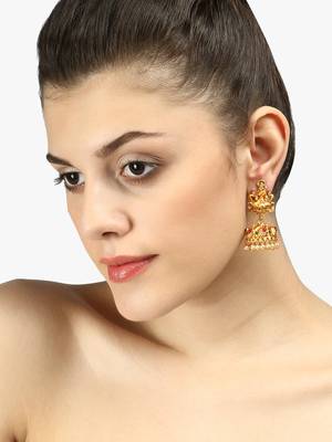 24ct gold-plated stone-studded temple shaped jhumkas 3