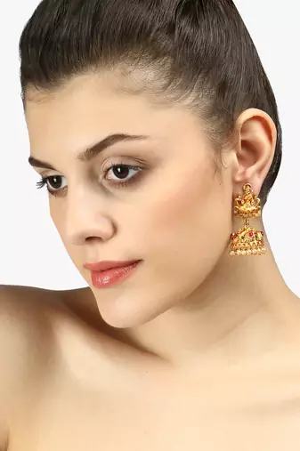 24ct gold-plated stone-studded temple shaped jhumkas
