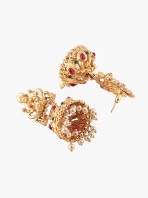 24ct gold-plated stone-studded temple shaped jhumkas 4