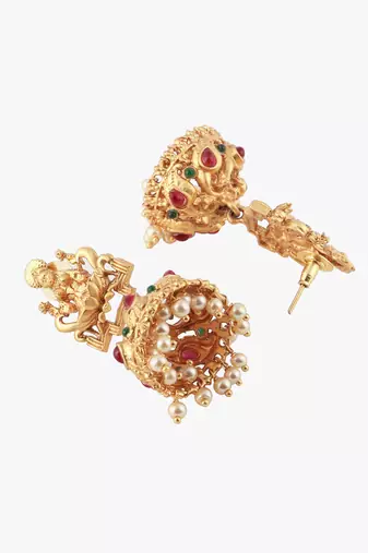 24ct gold-plated stone-studded temple shaped jhumkas