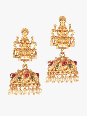 24ct gold-plated stone-studded temple shaped jhumkas 5