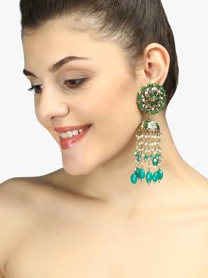 Gold plated beautiul pearl and enameld handcrafted jhumkas 3