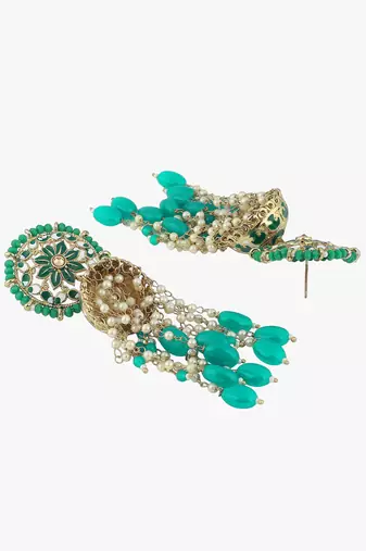 Gold plated beautiul pearl and enameld handcrafted jhumkas