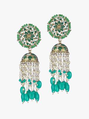 Gold plated beautiul pearl and enameld handcrafted jhumkas 5