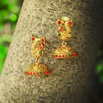 24ct gold-plated peacock shaped handcrafted jhumkas 1