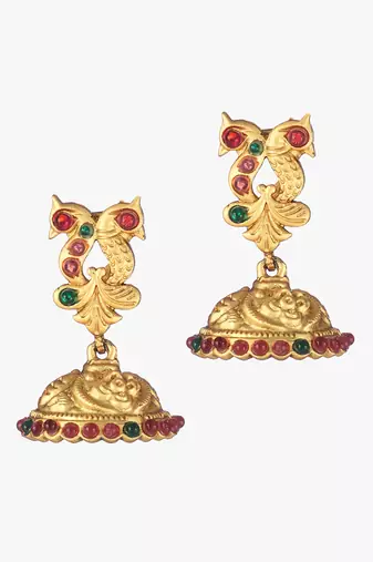 24ct gold-plated peacock shaped handcrafted jhumkas