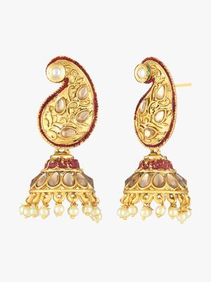 Women gold-plated stone studded carry-shaped jhumkas copper jhumki earring 3