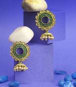 Women 24 ct gold-plated flower shaped stone studded dome-shaped earring