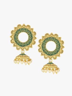 Women 24 ct gold-plated flower shaped stone studded dome-shaped earring 4