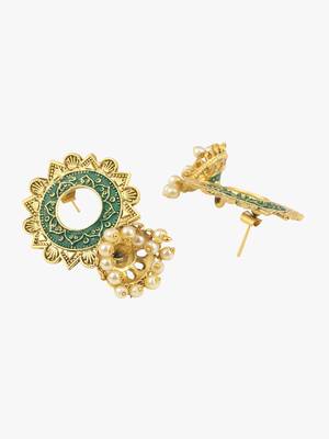 Women 24 ct gold-plated flower shaped stone studded dome-shaped earring 5