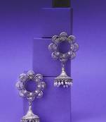 Women oxidised silver-plated flower shaped filigree earring
